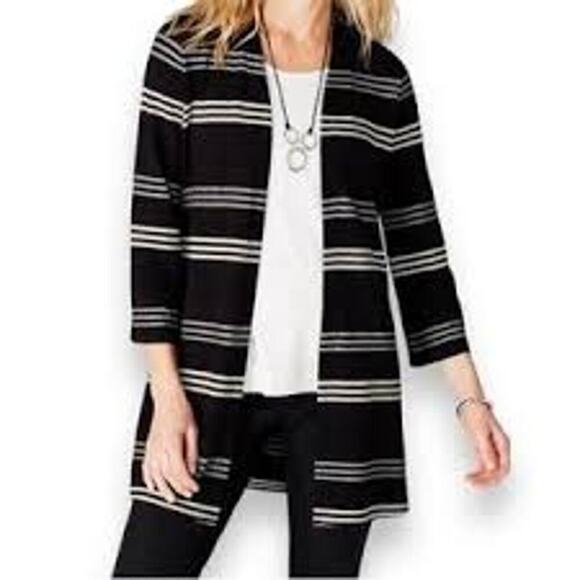 J. Jill Women's Open Front Stripe 3/4 Sleeve Stretch Cardigan Sweater Size PXL - Picture 1 of 8